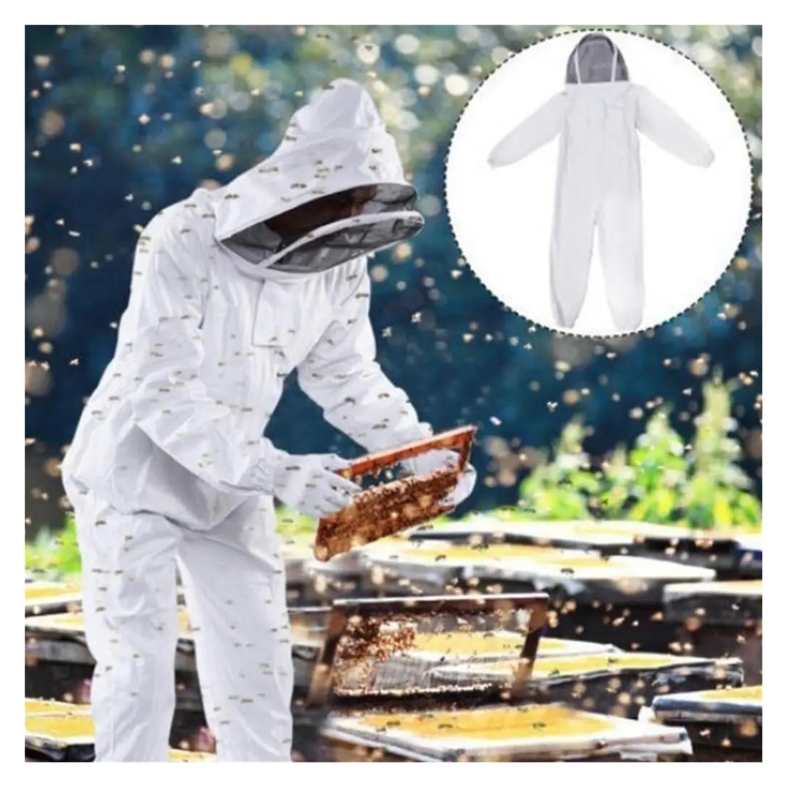 Kombinezon Pszczelarski, Kombinezon pszczelarski na całe ciało Profesjonalna odzież pszczelarska Ochrona Garnitur pszczelarski Kurtka Safty Veil Hat Dress Equipment(A L)
