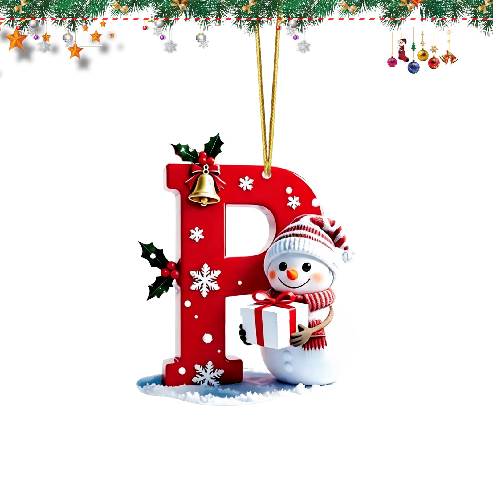 Christmas Letter Tree Decoration, 26 Pendant Hanging Ornaments for Tree Decor, Durable Resin Alphabet Christmas Ornament, Personalised Initial Bauble for Home Party，P