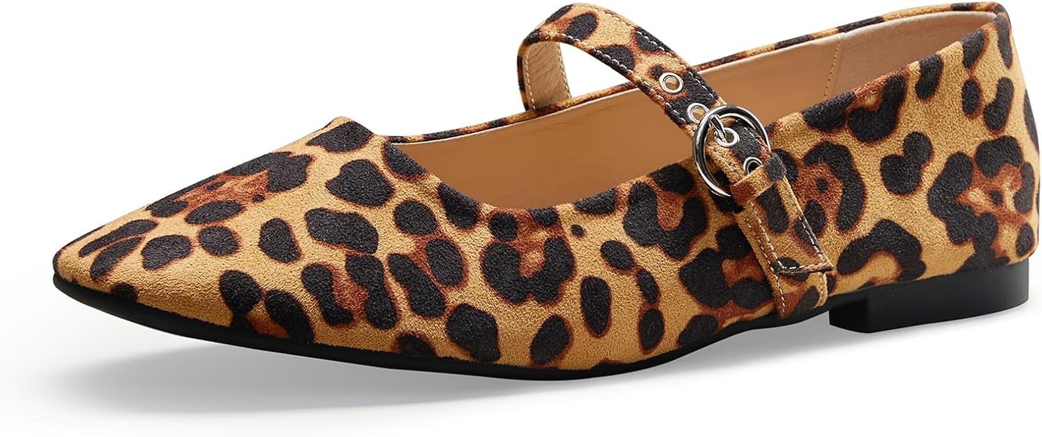 Leopard Flats for Women Mesh Ballet Flats Mary Jane Animal Print Shoes Slip On Casual Breathable Ballerina Flats - Image 5