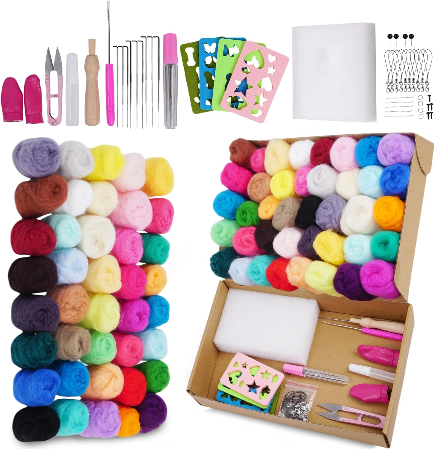 Catopia Needle Felting Kit,Needle Felting Starter Kit,Wool Roving 40Colors Set,Wool Felt Tools for Felted Animal Needle Felting Supplies,Needle Felting Tools Kit,Children’s Day (40c fleting kit)