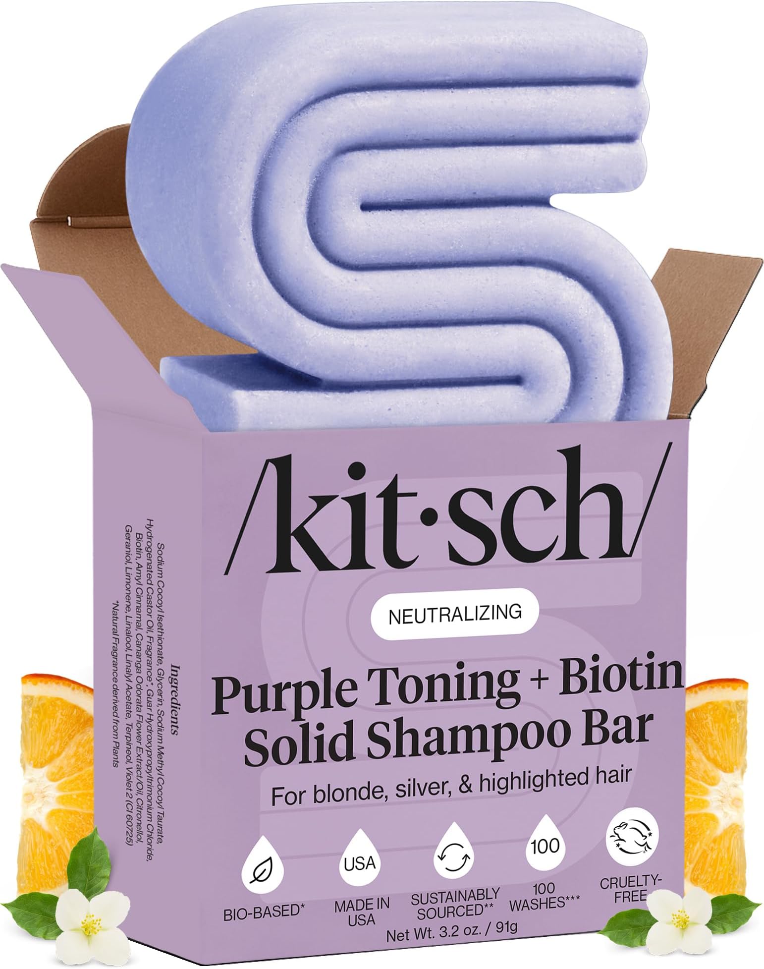 Purple Shampoo Bar for Blonde Hair - Toning Purple Shampoo Bars with Biotin for Strengthening Hair & Neutralising Brassy Tones Vegan Solid Shampoo Bar for Hair Shine Zero Waste, 95ml