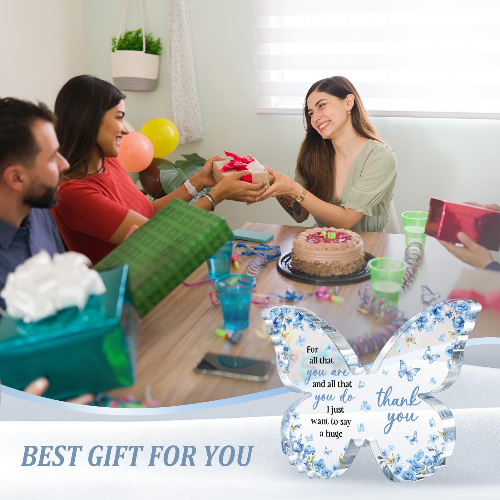Thank You Gifts for Women, Appreciation Gifts for Teacher Coworker Employee Nurse Friend Christmas, 5x3.8x0.5 Inch Butterfly Acrylic Plaque Decor, Graduation Wedding Thank You Grateful Gift Bulk - Blue