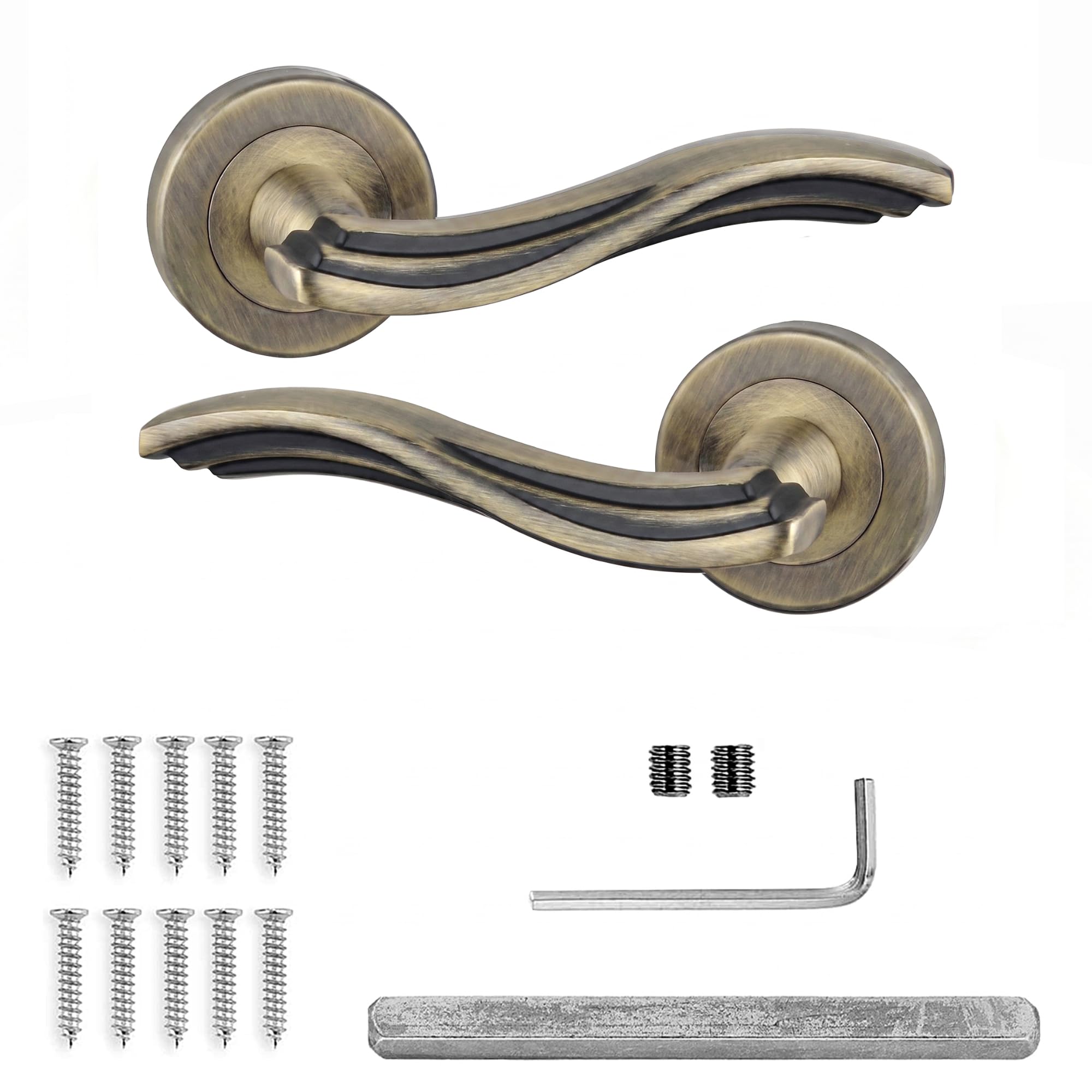 Decoranddecor Antique Brass Door Handles โ Internal Aluminium Handle Sets in Brass for Wooden Interior Doors โ Solace Range