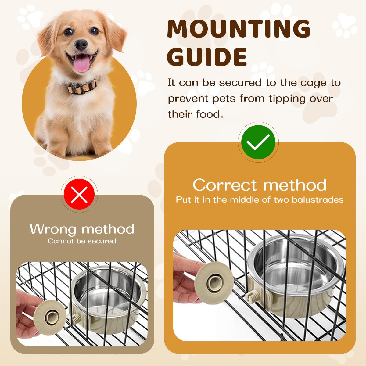 2Pcs Pets Lightweight Stainless Steel Bowl,Removable Stainless Steel Pet Hanging Food Water Feeder Bowl for Puppy Dog Cat Rabbit Ferret Bird Gunea Pigs (Large) - image 2