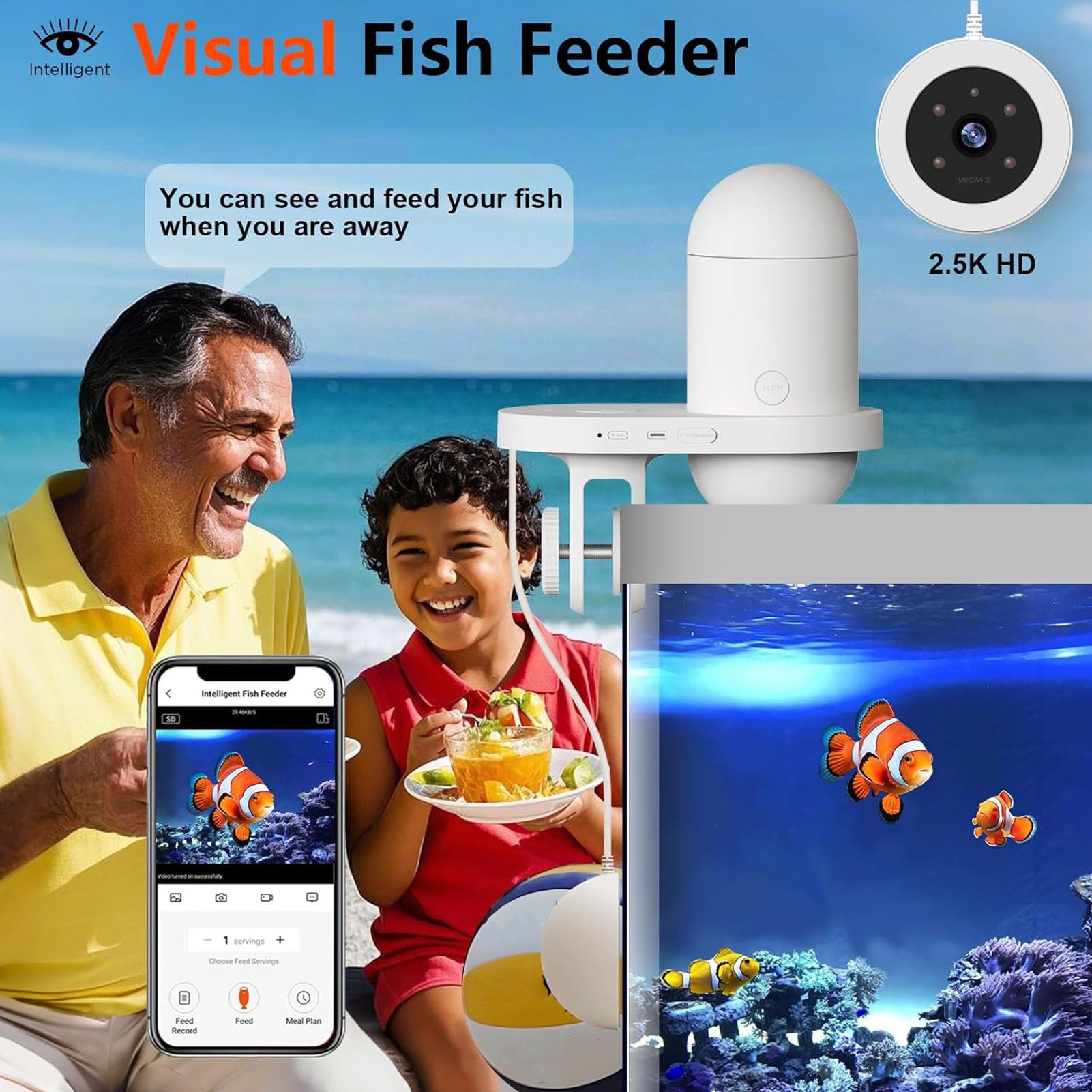 EBTOOLS Automatic Fish Feeder, 2.5K HD Camera WiFi Fish Food Dispenser with App Control Timer, for Aquarium Vacation Weekend - image 5