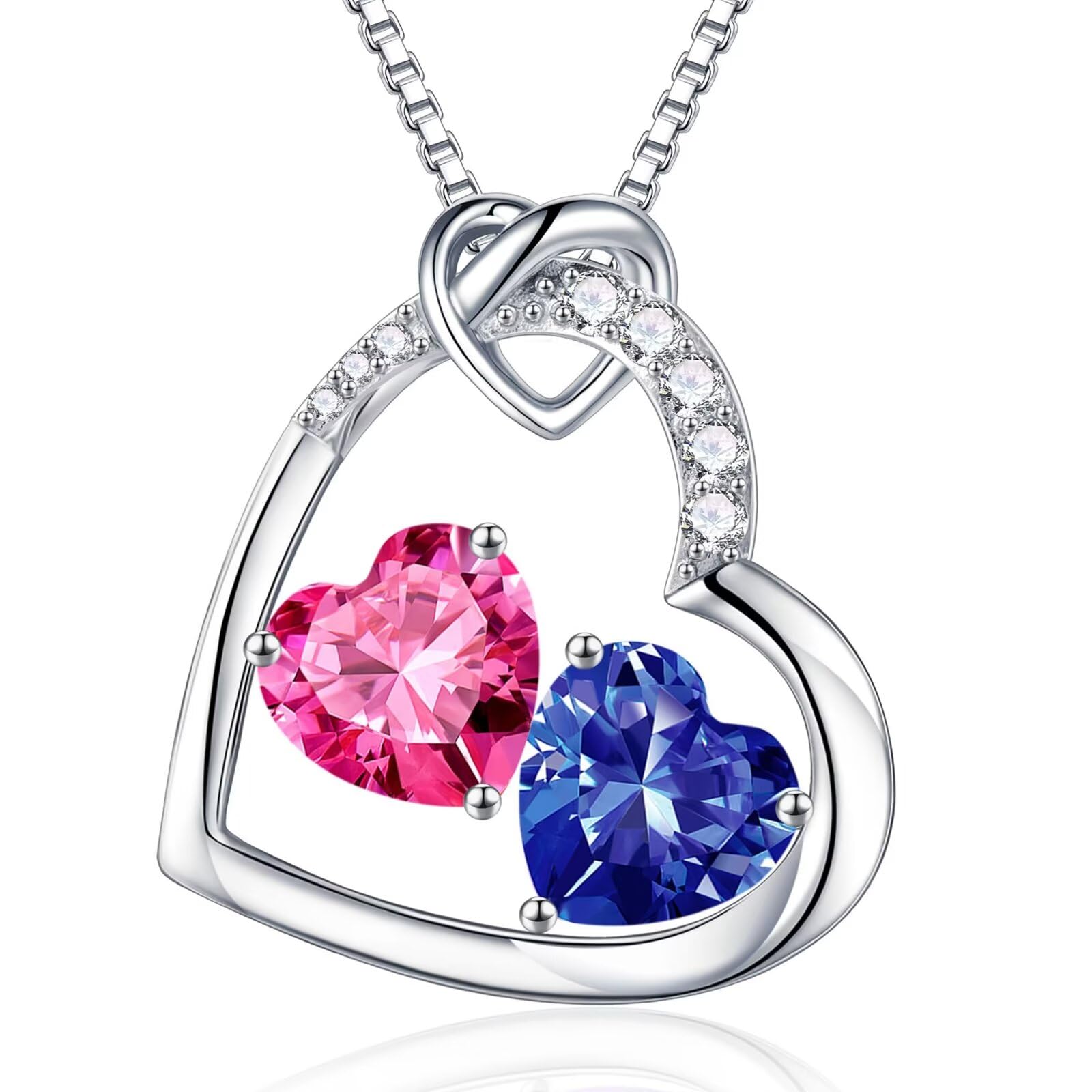 Iefil Valentines Day Gifts for Her - 925 Sterling Silver Heart Birthstone Necklace, Anniversary Birthday Gifts for Women Wife Girlfriend, Jewelry for