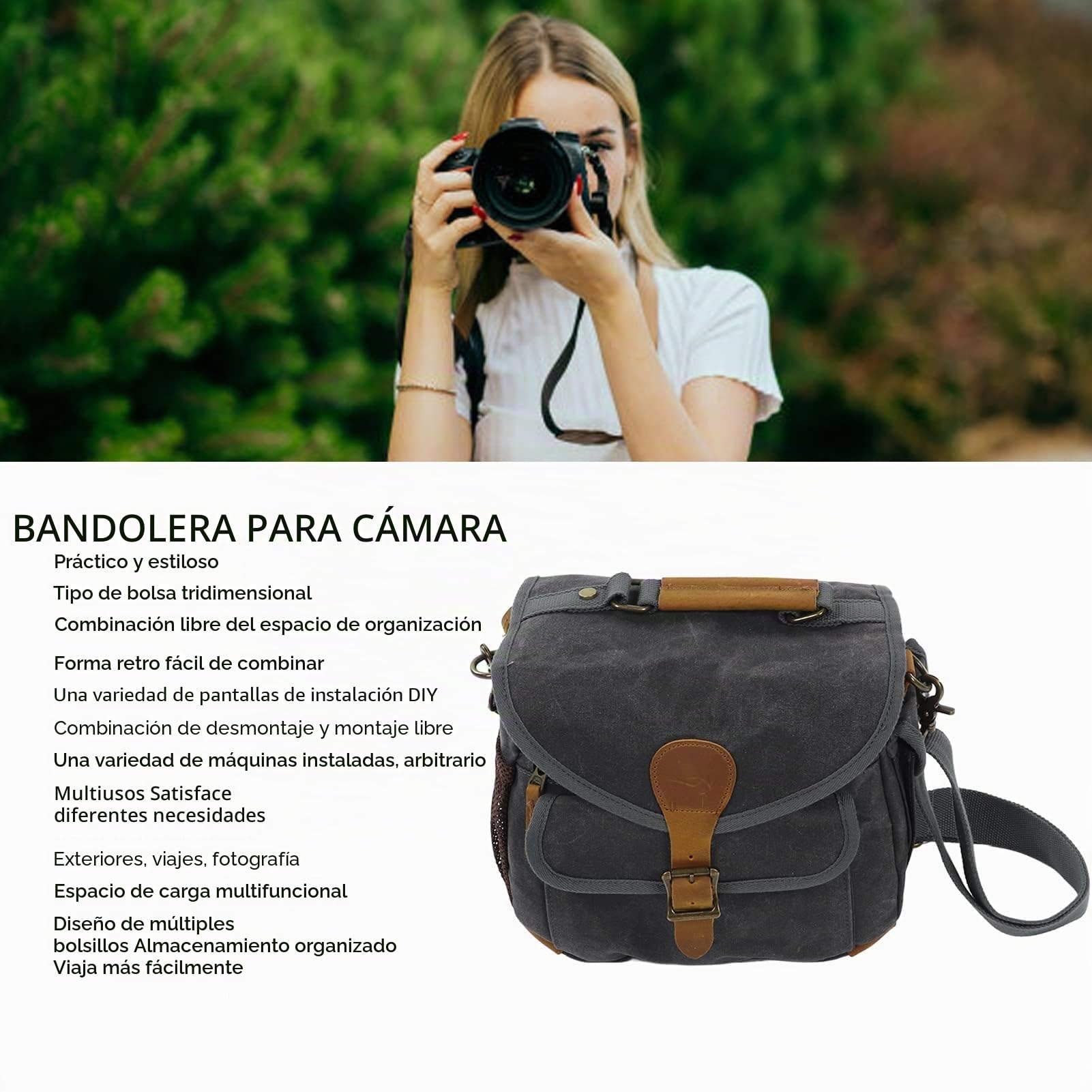 Bolsa Para Cámara, 28x14x25cm Funda Camara Reflex Bolsa Lona Para Cámara, Fotografia Impermable Anti-Choque Camera Bag Hombro DSLR/SLR Accesorios de Fotos Bandolera Viaje De Fotografía