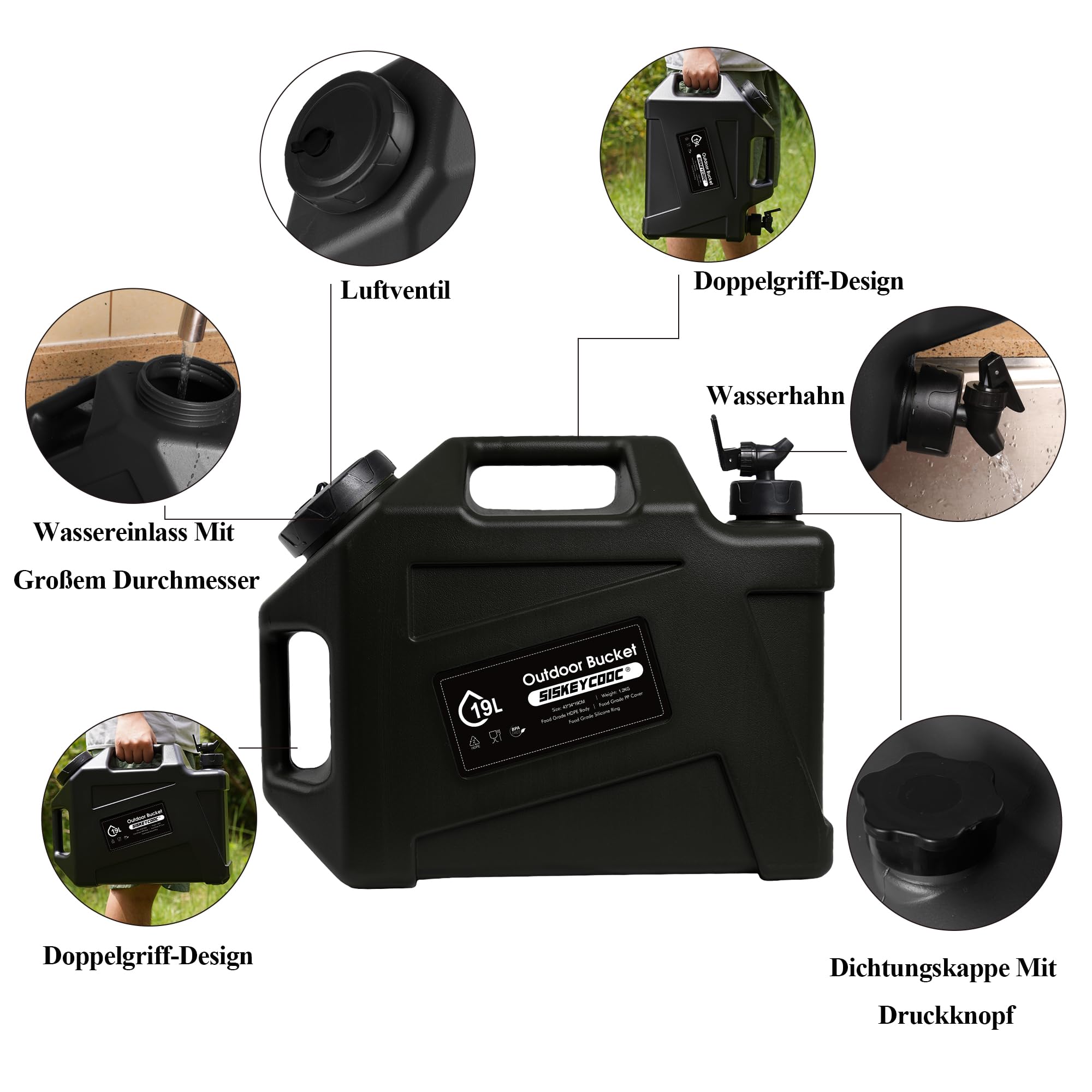 Bidon d'eau portable de 12 l avec robinet, réservoir d'eau sans BPA, réservoir d'eau vert, bec verseur, réservoir d'eau multifonction pour camping, extérieur, transport d'urgence
