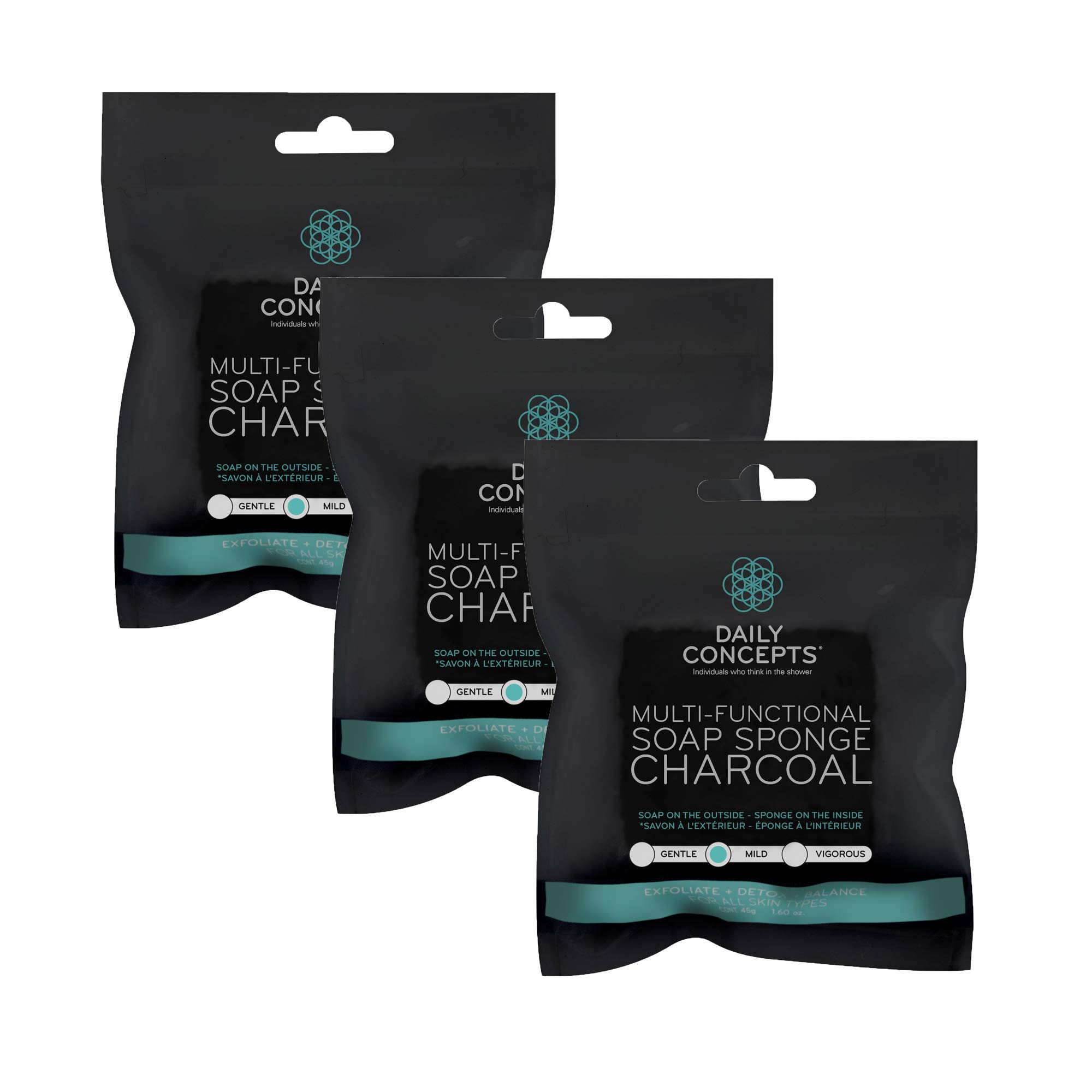 DAILY CONCEPTS Multi-Functional Soap Sponge - - Mild texture sponge infused with clarifying and radiance enhancing soap to purge skin of impurities. (CHARCOAL, X3)