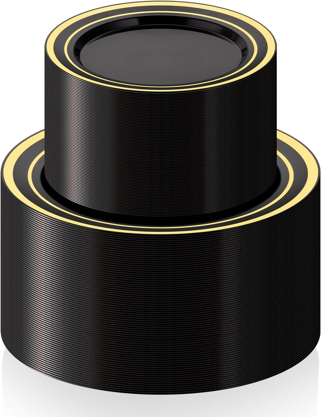 BESTSTAR 200PCS Black Plastic Plates Set with Gold Rim, 100 10.25 inch Dinner Plates and 100 7.5 inch Dessert Plates, Premium Disposable Plates forfor Party, Wedding, Holiday,And Halloween 200 Black with Gold Trim