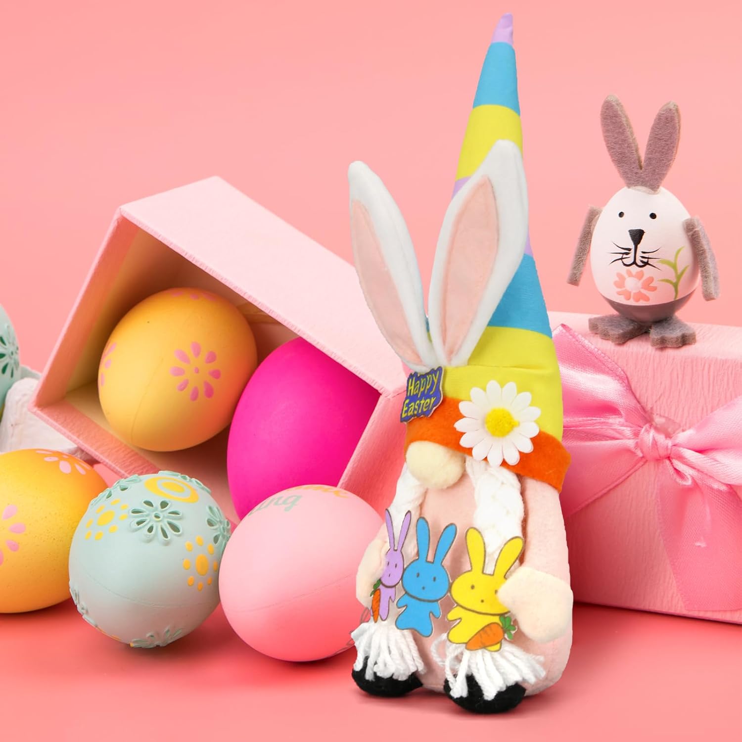 Lovinland Easter Decorations - Bunny Gnomes Decor for Home, Indoor, Tiered Tray, Office, Desk - Spring Rabbit Stuffed Centerpiece Table - Easter Basket Stuffers Essentials for Women - Gnome Gifts - Image 7