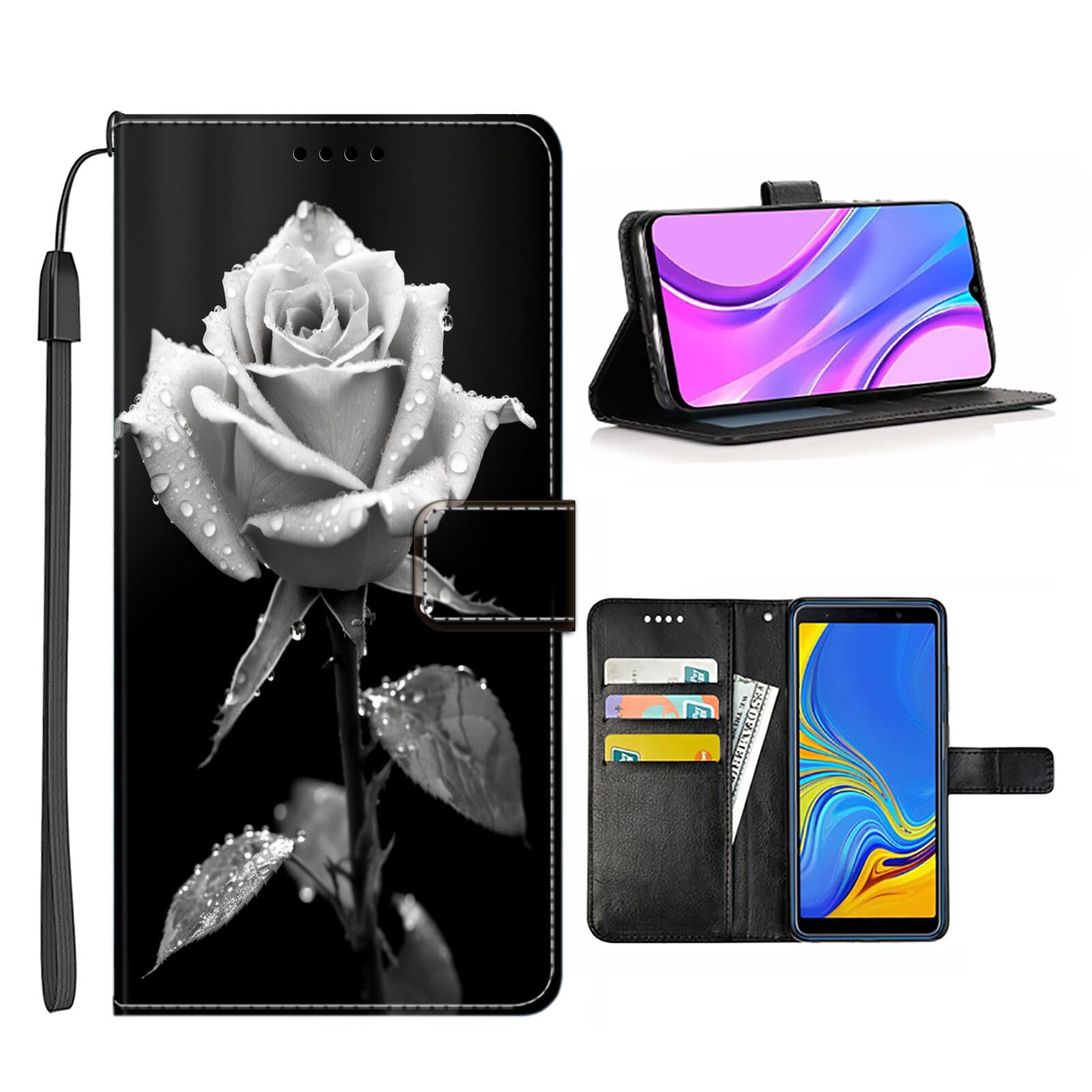 Wallet Case for iPhone 14 Pro Max with Rose Flower-aa848 Pattern PU Leather Flip Folio ID&Credit Cards Pocket Lanyard