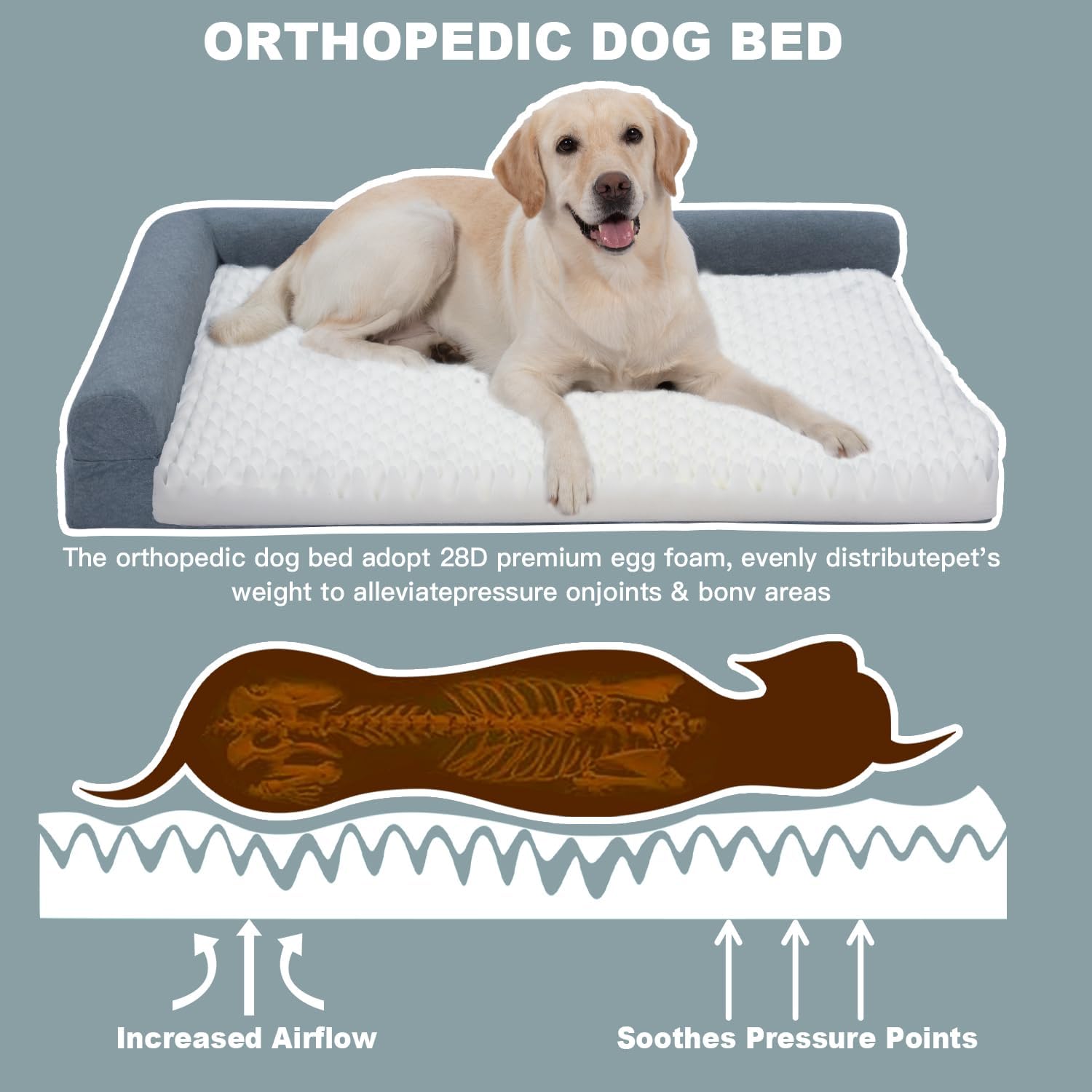 review Orthopedic Dog Beds for Large Dogs,Washable Dog Bed with Waterproof Lining, Pet Bed for Large Dogs Removable Cover and Nonskid Bottom for Large Sized Dog