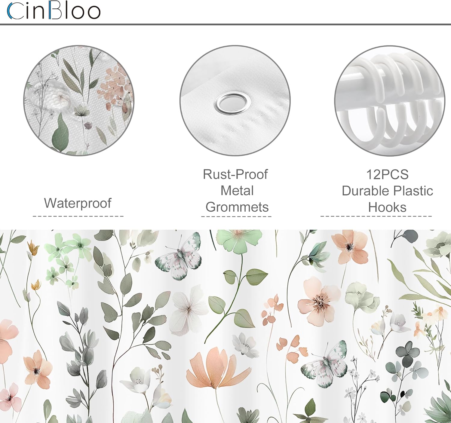 Cinbloo Extra Long Green Pink Floral 72Wx84H Shower Curtain Cute Wildflower Watercolor Boho Butterfly Spring Girls Plants Bathroom Curtain Set Modern Trendy Botanical Bath Bathroom Accessories Decor