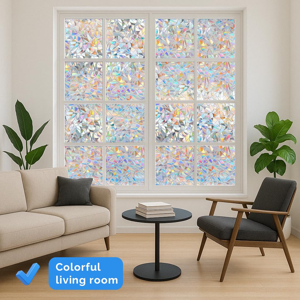 vgoltd Pellicola per finestre, motivo arcobaleno, pellicola decorativa per la privacy, per la privacy e la privacy, pellicola in vinile arcobaleno per casa e ufficio (90 cm x 5 m)