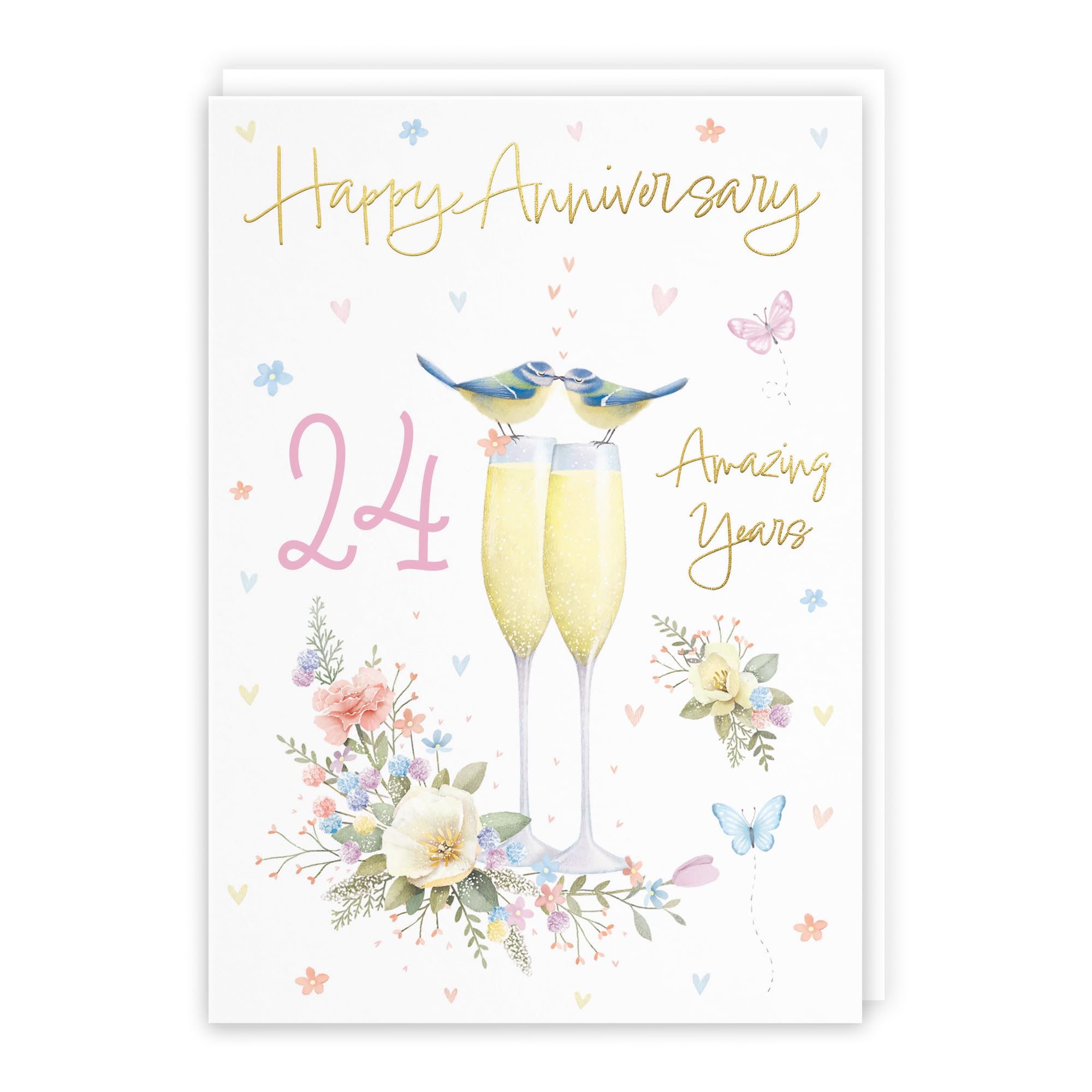 Hunts England - 24th Anniversary Card For Him Or Her - A5 Size - Champagne Flutes - Gold Foil - 24th Anniversary Card For Couples, Partner, Husband, Wife, etc. - Milo's Gallery โ image 1