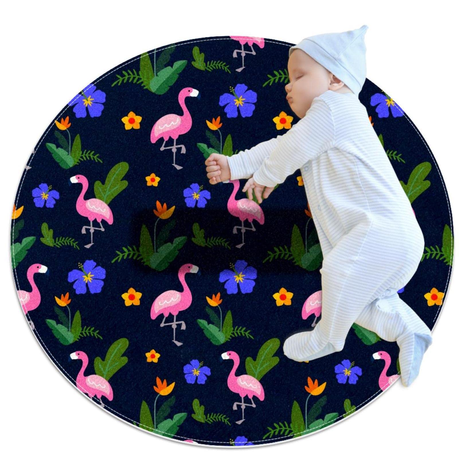 Tapis flamants roses rond 1m pour décorer la chambre ou le salon