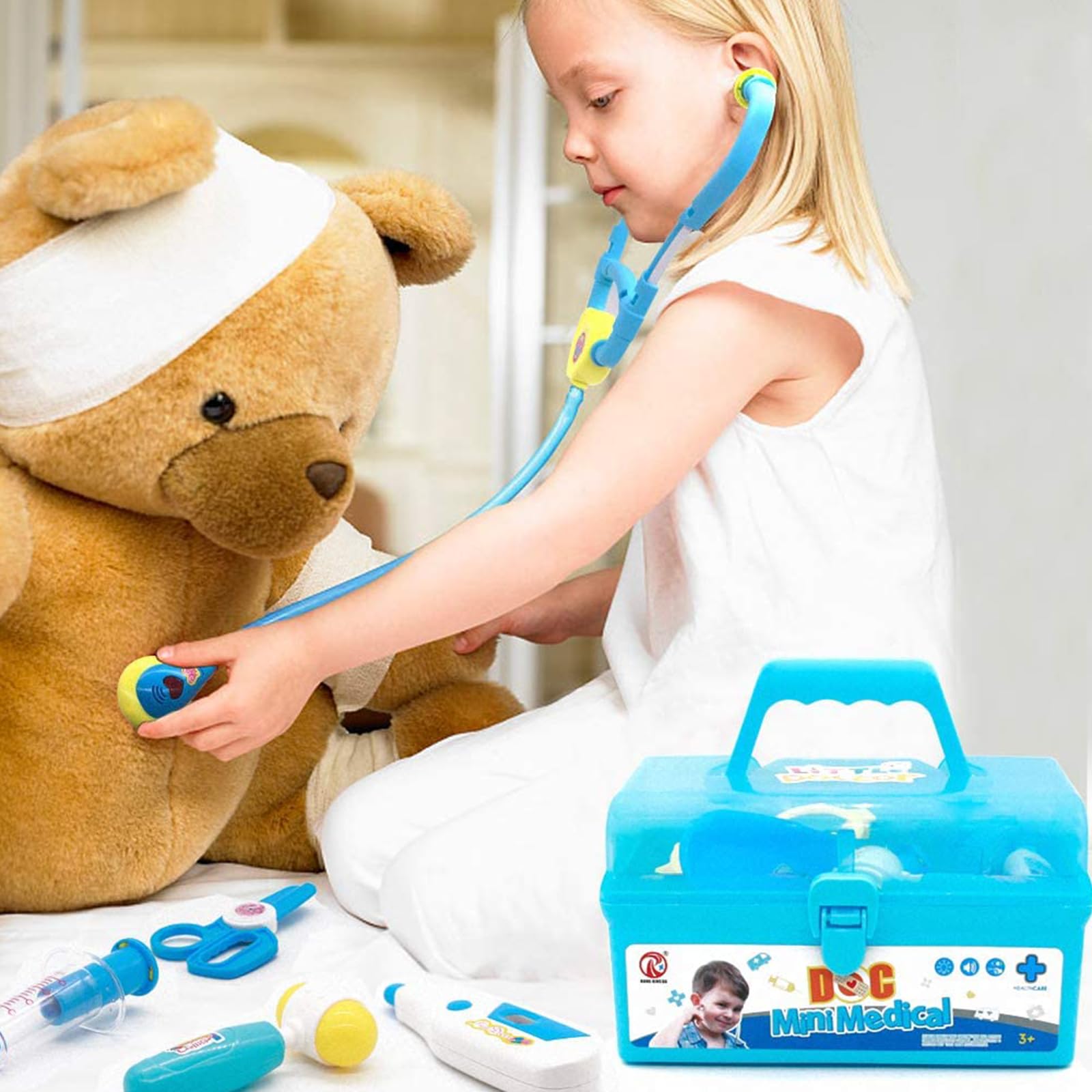 Valigetta Dottore Bambini - Giochi Bambina 3 4 5 Anni, Kit Dottoressa Bambina con Kit Medico Bambini & Stetoscopio Giocattolo, Kits Dottore Bambino - Giochi Montessori Regalo Bambino 3 4 5 Anni