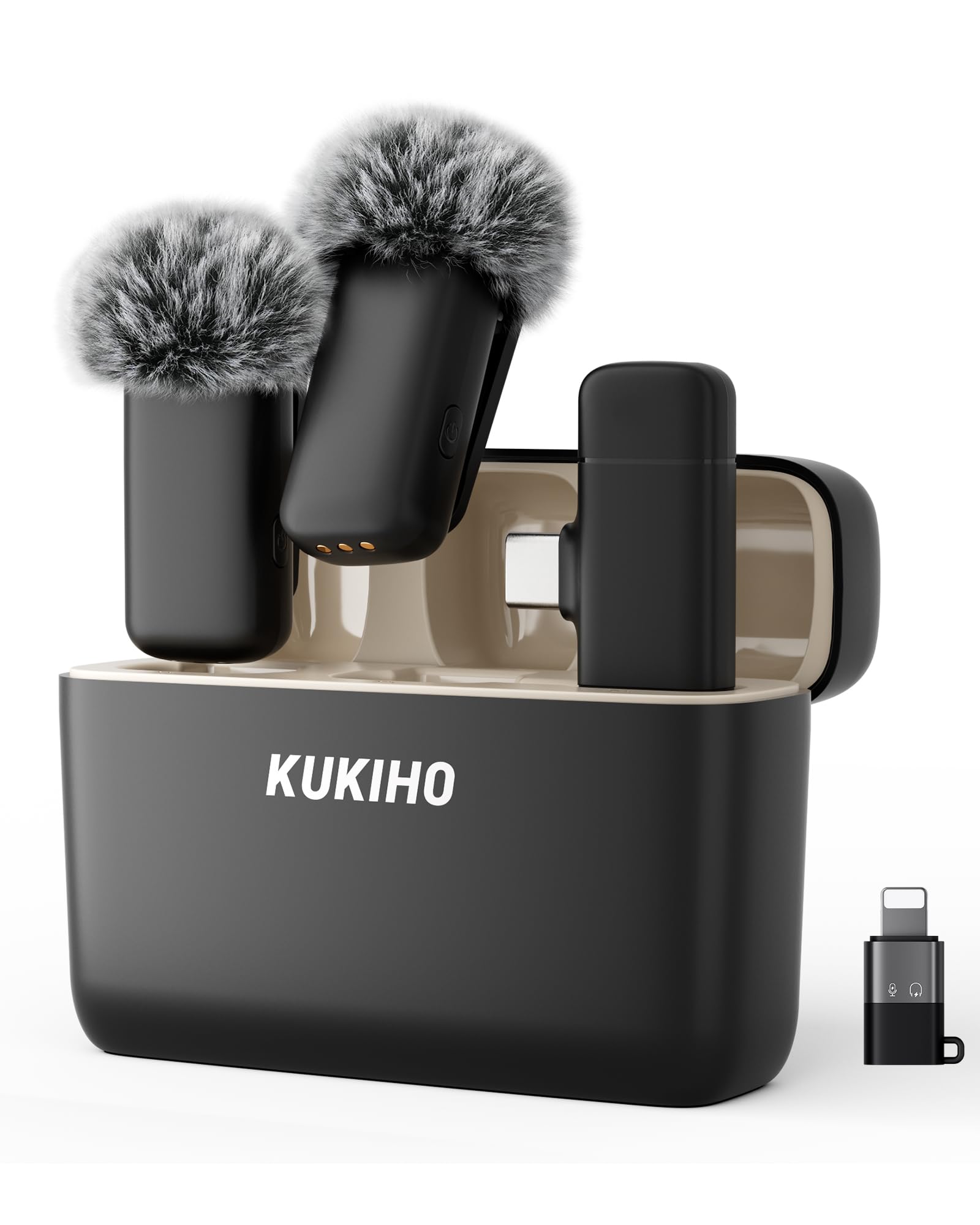 KUKIHO 2pack Mini Micro Cravate sans Fil pour Type-C & Lightning, avec Boîtier De Recharge Micro pour Vlogging Enregistrement Vidéo Live Streaming