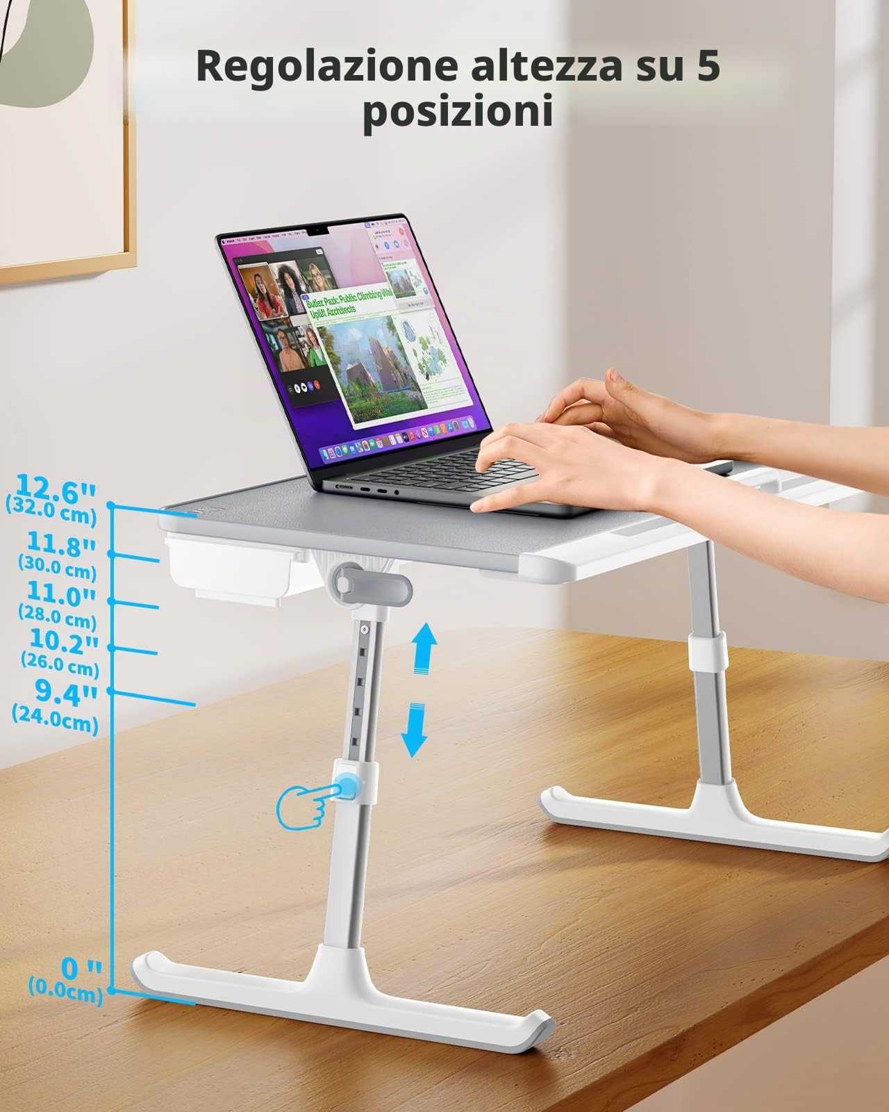 SAIJITavolino Regolabile per Laptop, Pieghevole e Portatile, Cassetti per Oggetti, PVC Pelle