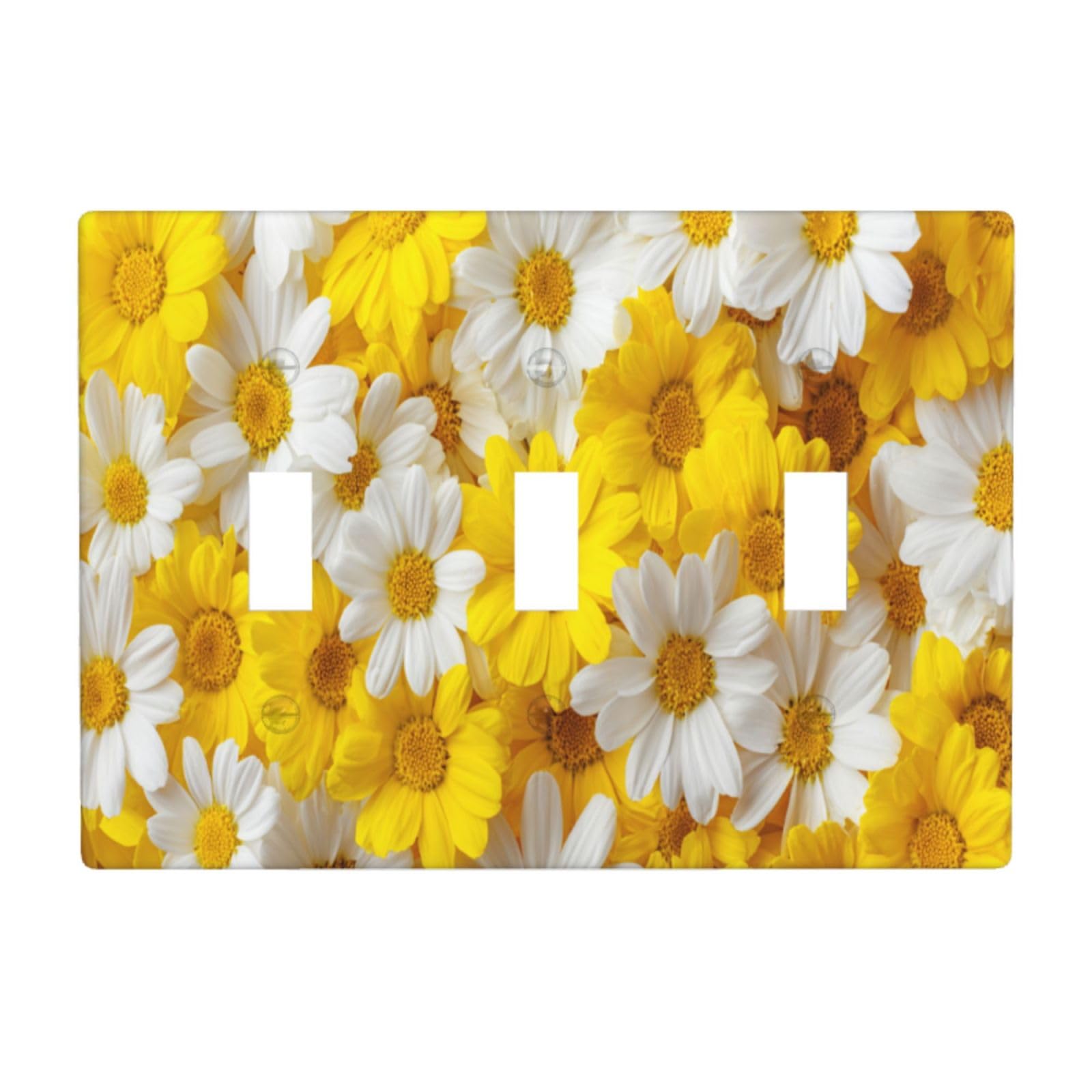 Woshuwo White Group Of And Yellow Daisies Light Switch Covers 3 Gang Triple Toggle Wall Plate Switchplate Electrical Faceplate For Bathroom Kitchen Bedroom Decor