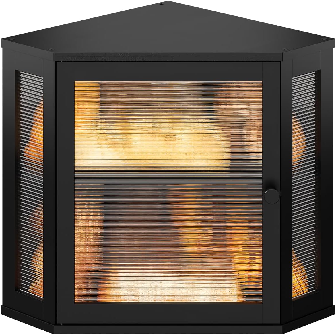 Corner Bread box for Kitchen Countertop,Farmhouse Acrylic Wavy Door Panel Food Storage Large White Bread box Container Black Meduim