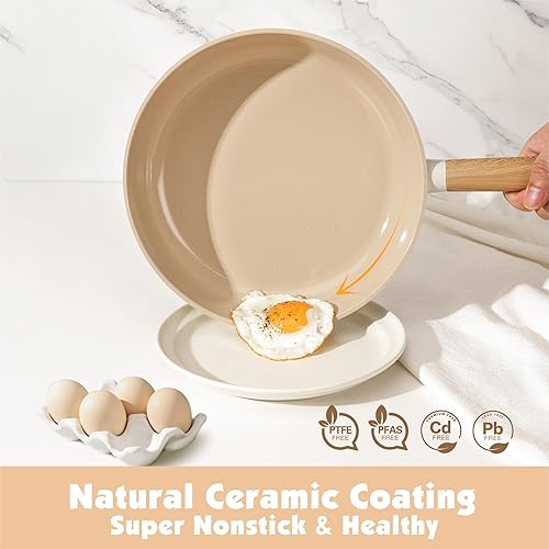 Miniatura 3 de SENSARTE Juego de ollas y sartenes antiadherentes de cerámica, 14 piezas, juego de utensilios de cocina saludables, juego de cocina de inducción no