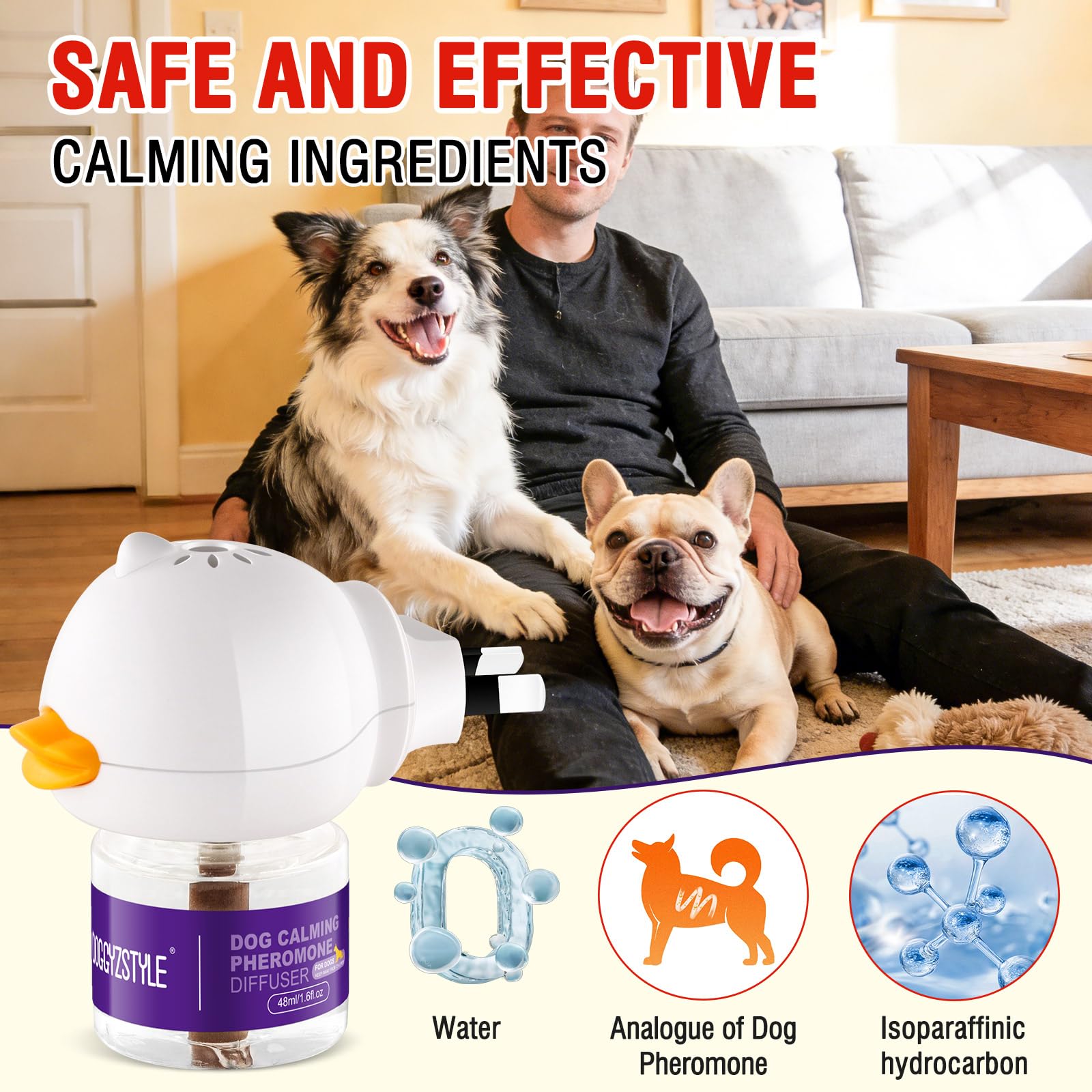 Difusor De Feromonas Calmantes para Perros,Alivio Natural De Ansiedad para Perros,Reduce Eficazmente El Estrés Y El Ladrido,Adecuado para Todas Las Razas,2 Recambios