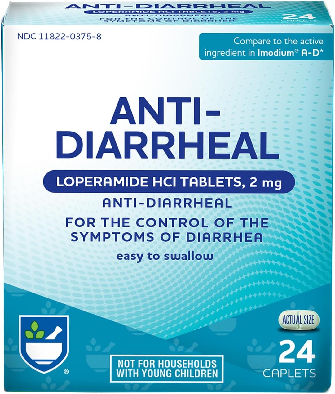 Rite Aid Anti-Diarrheal Caplets - 24 Count - 2 mg Loperamide Hydrochloride - Easy-to-Swallow Anti-Diarrhea Pills - Diarrhea Medicine - Diarrhea and Stomach Relief - Control Symptoms of Diarrhea