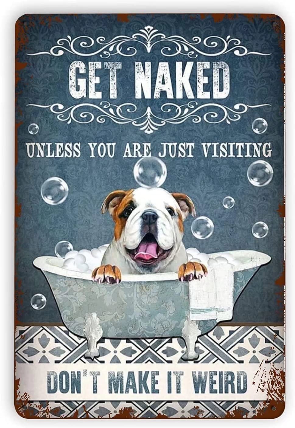 Curteny Vintage Wall Poster Metal Plaque British Bulldog Bath Get Naked Wall-Art For Bathroom Living-Room And Office Decor Modern Wall Art Wall Decor 6X8 Inch Toilet/Bathroom/Washroom/Restroom