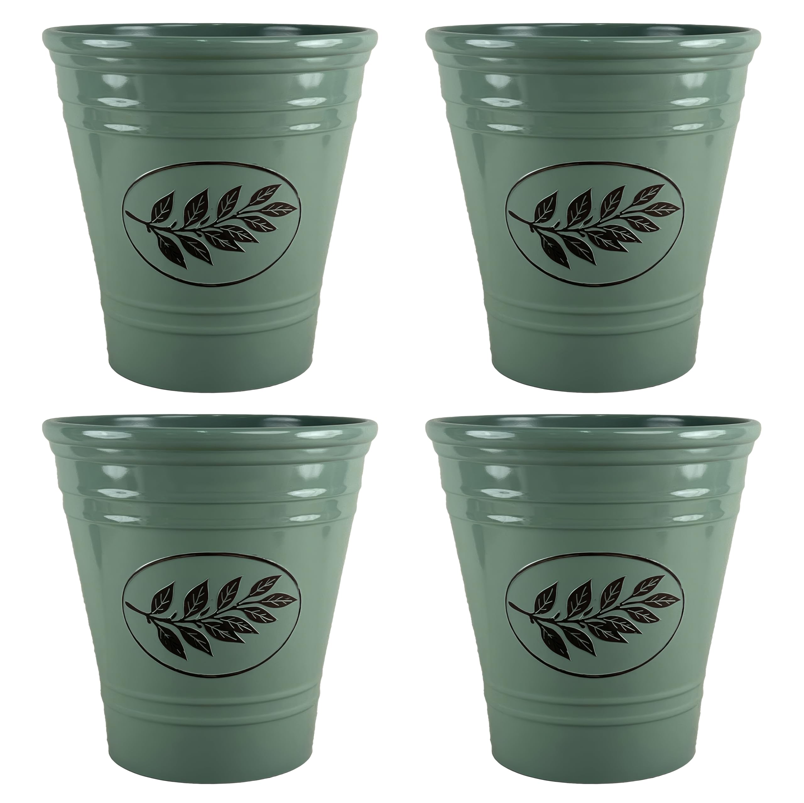 Country Style Gloss Plastic Planter - Green, Set of 4-40cm (H) x 40cm (Dia) - Suitable for Indoor or Outdoor Use.