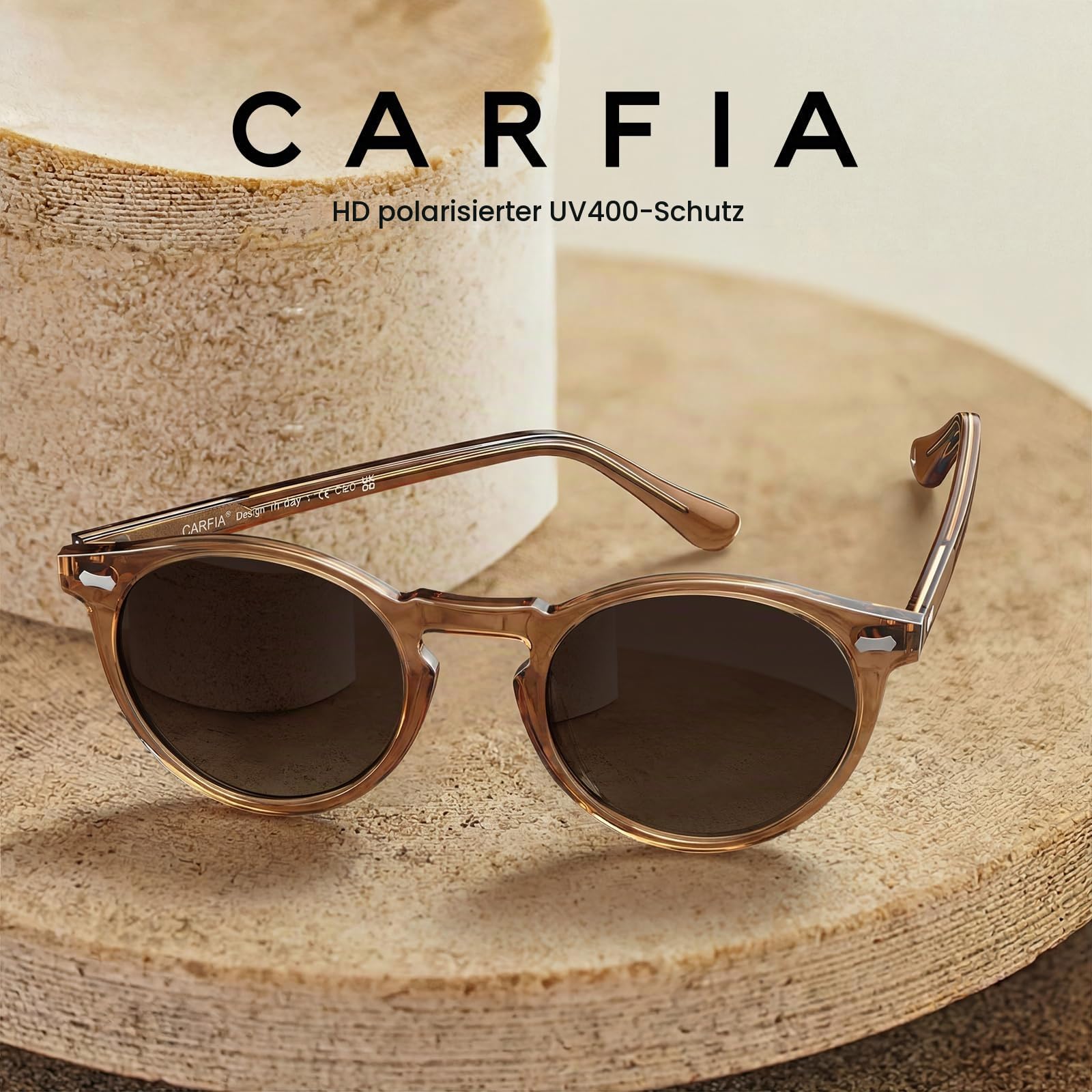CARFIA Sonnenbrille Herren Polarisiert Retro Rund Acetat-Rahmen | UV400 Schutz Modebrille，Ideal Für Fahren & Angeln, Klassisches Design