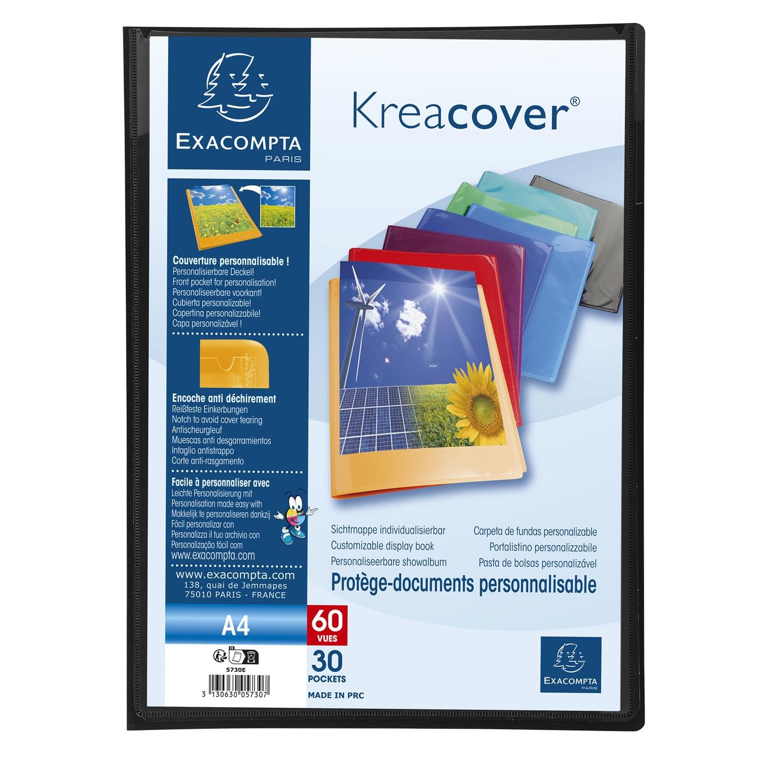 Kreacover Sichtmappe, personalisierbar, blickdicht, 60 Seiten, Polypropylen, verschiedene Farben, 12 Stück (8)