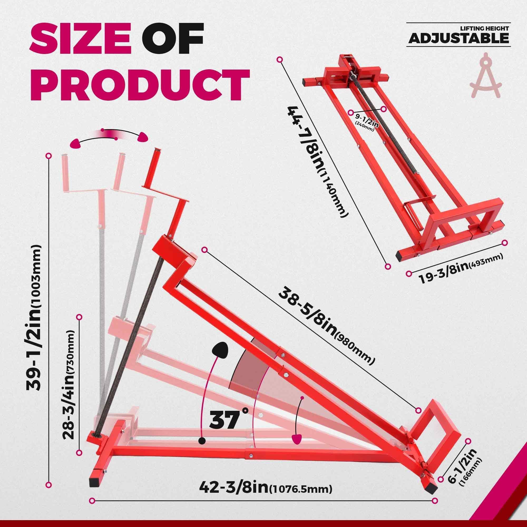 KUAFU Lawn Mower Lift Jack, Telescopic Maintenance Jack for Lawn Mowers and Garden Tractors, Manual Handle & Power Tool Extension Red, GO-3711