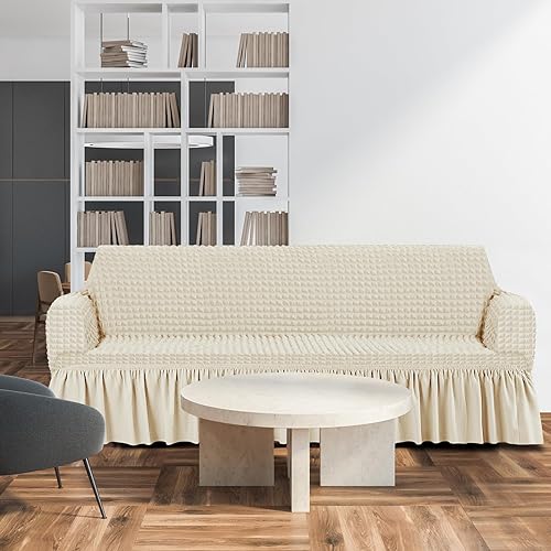 Miniatura 6 de Juego de fundas de sofá de 3 piezas para cojines de sofá, duraderas, lavables, de alta elasticidad, fundas de sofá con falda para sofá, sofá biplaza