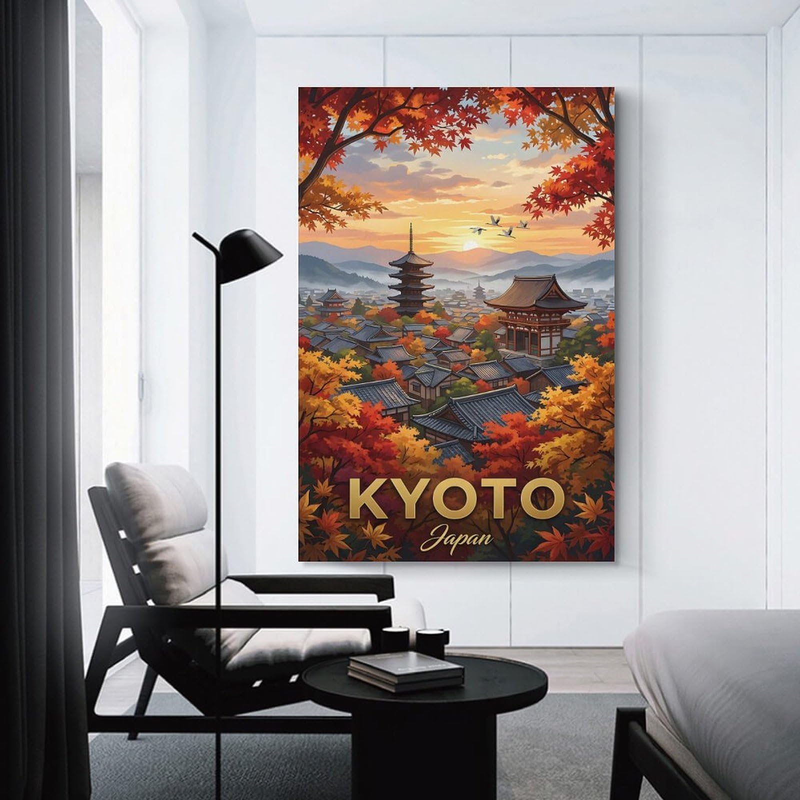 Junmoney Canvas Wall Decor Kyoto Japan Autumn Scenery, 24x36inch(60x90cm), for Bedroom Decor, Cosy Corners Or Studios, Decorative Wall Art for Cosy Rooms
