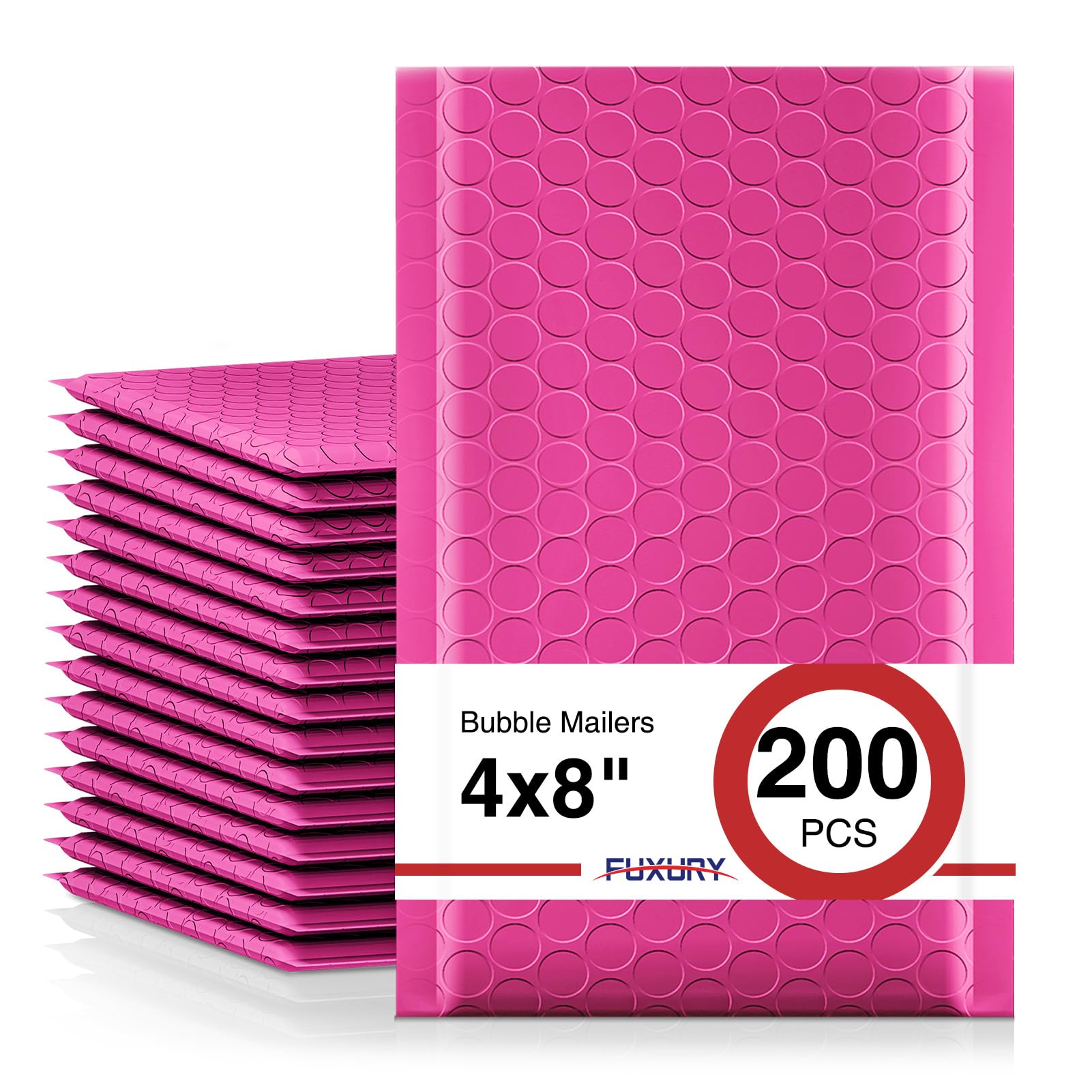 Fuxury Pink Bubble Mailers 4x8" 200 Pack Small Self-Seal Padded Envelopes