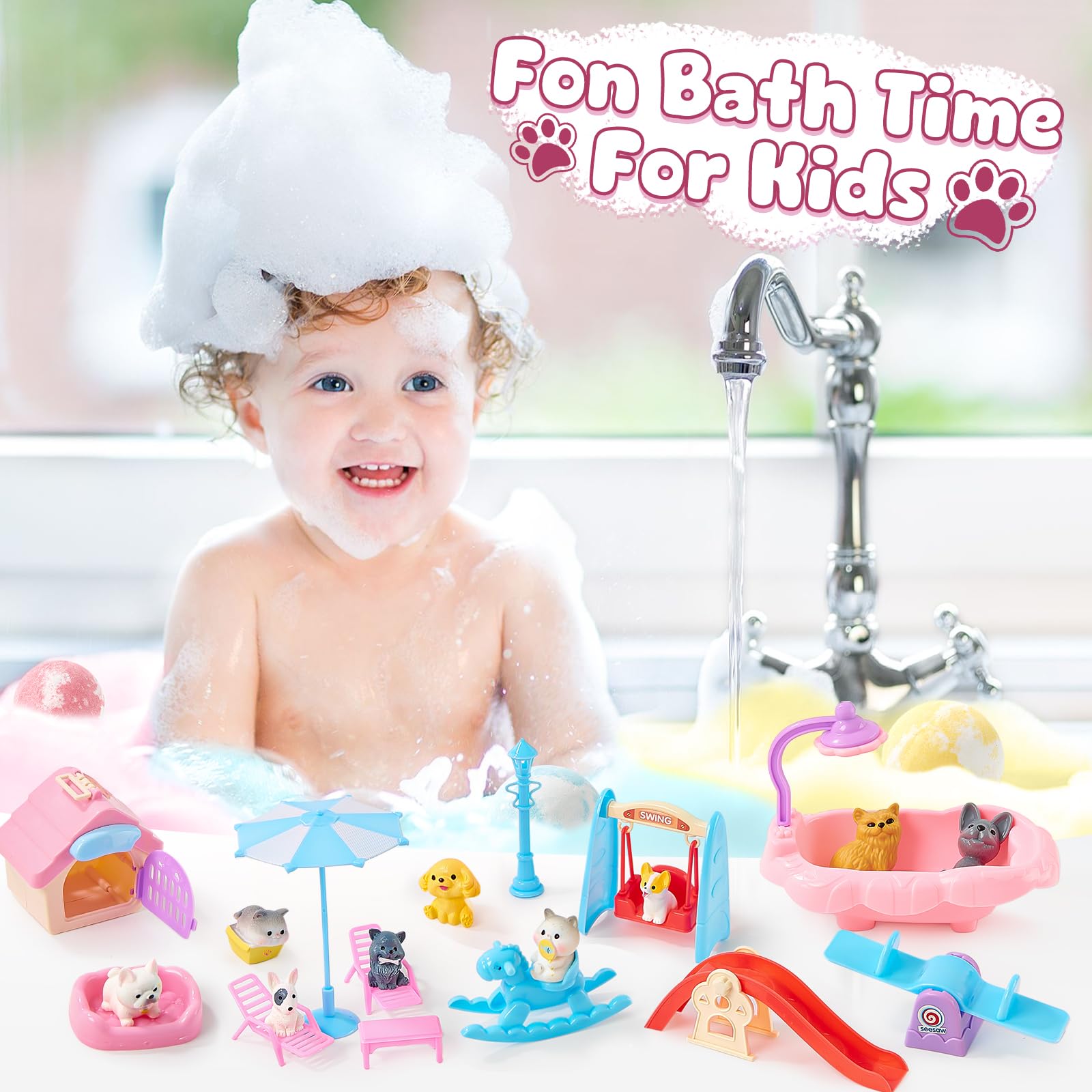Bombe de Bain Enfant Surprise 12pcs Boule de Bain avec Jouets Chiens Chats Bombe de Douche Aromatherapie Jouets de Bain pour Enfant Fournitures de Loisirs Créatifs Cadeau Anniversaire Garçons Filles