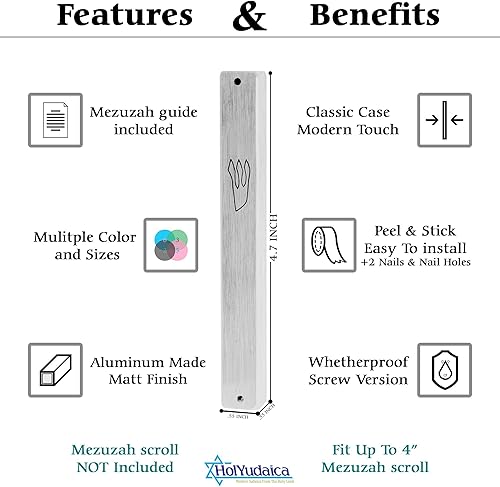 Miniatura 3 de Paquete de 3 Funda clásica de aluminio para mezuzá (con clavo), fácil de despegar y pegar, resistente a la intemperie, mezuzá de puerta hecha en