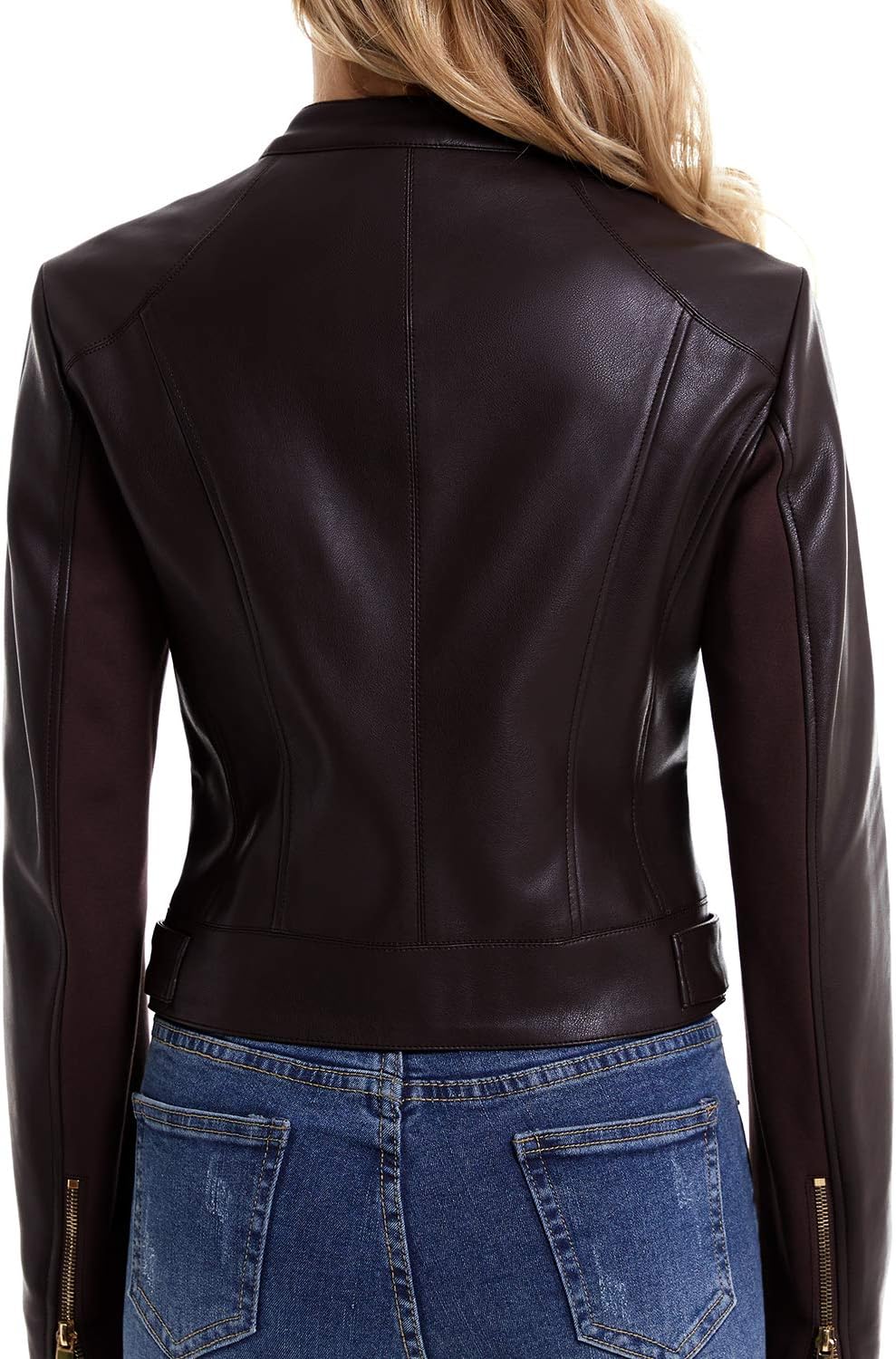 DIASHINY Faux Leather Jacket For Women, Zip Up Moto Biker Coat, Short PU Motorcycle Outwear - Image 4