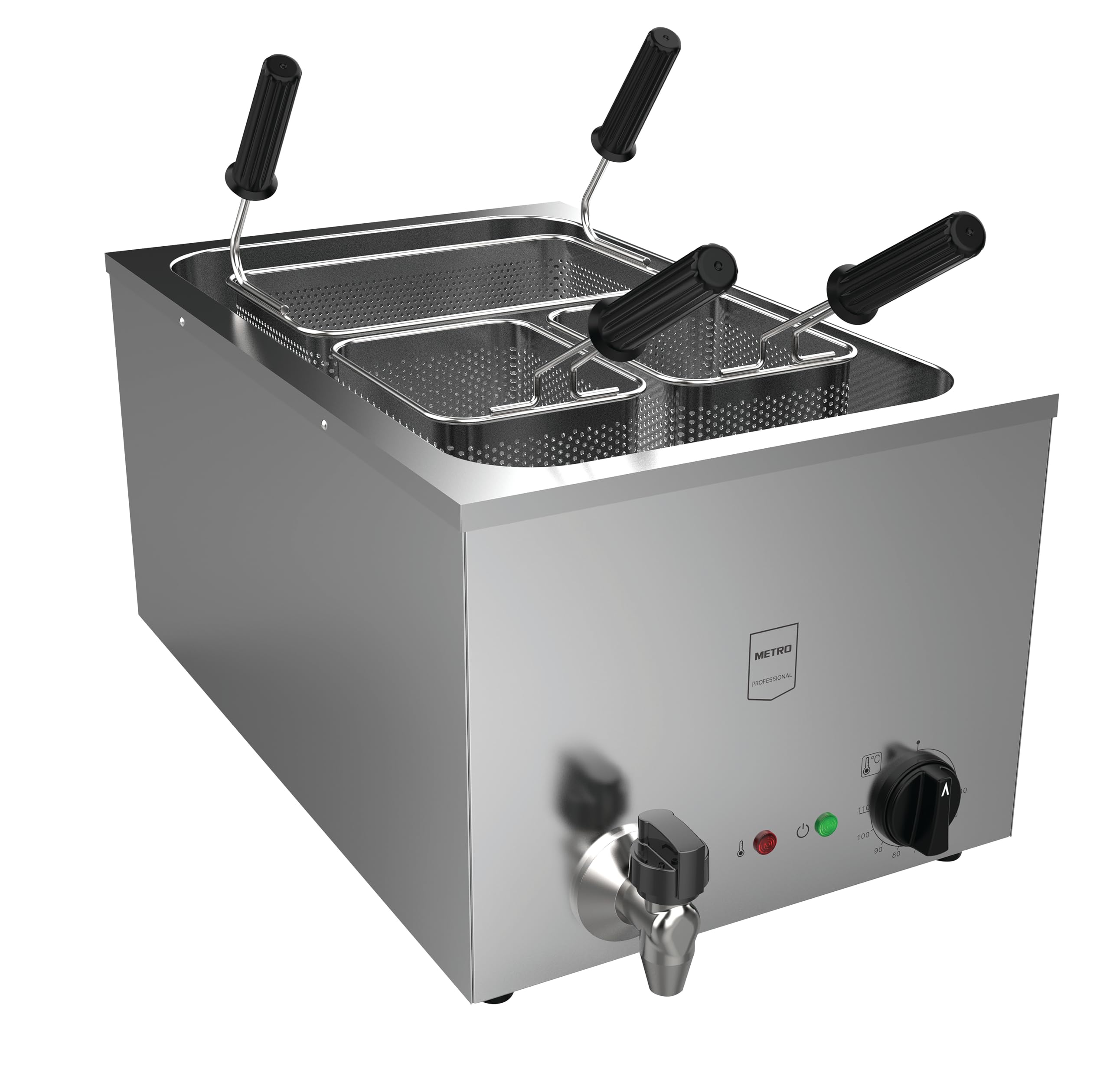 METRO Professional Cuiseur à pâtes électrique GNC1025, Acier inoxydable, 35.4 x 63.3 x 44.6 cm, 25L, 3200 W, 3 paniers, argenté