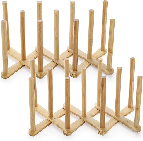 Lawei 2 Pack Bamboo Bottle Drying Rack, Retractable Bottle Cup Dish Drying Rack, Plastic Bag Dryer Rack and Portable Drainer Stand Holder for Water