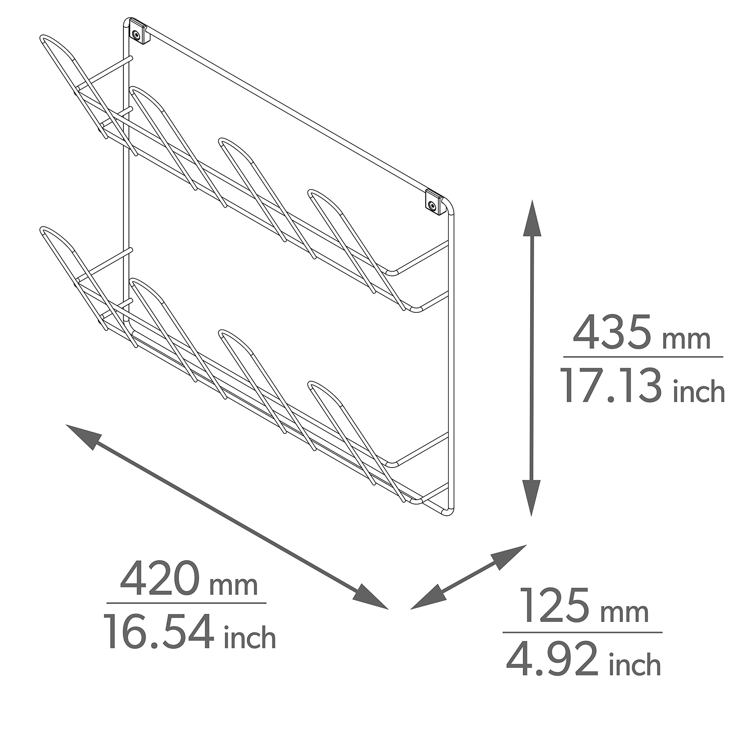 LM 322/2 Schuhregal Schwarz schmal hängend, Wand und Tür Organizer für Schuhe, Ordnungssystem Kleiderschrank, Schuhaufbewahrung platzsparend aus Metall, 42cm breit, Schwarz