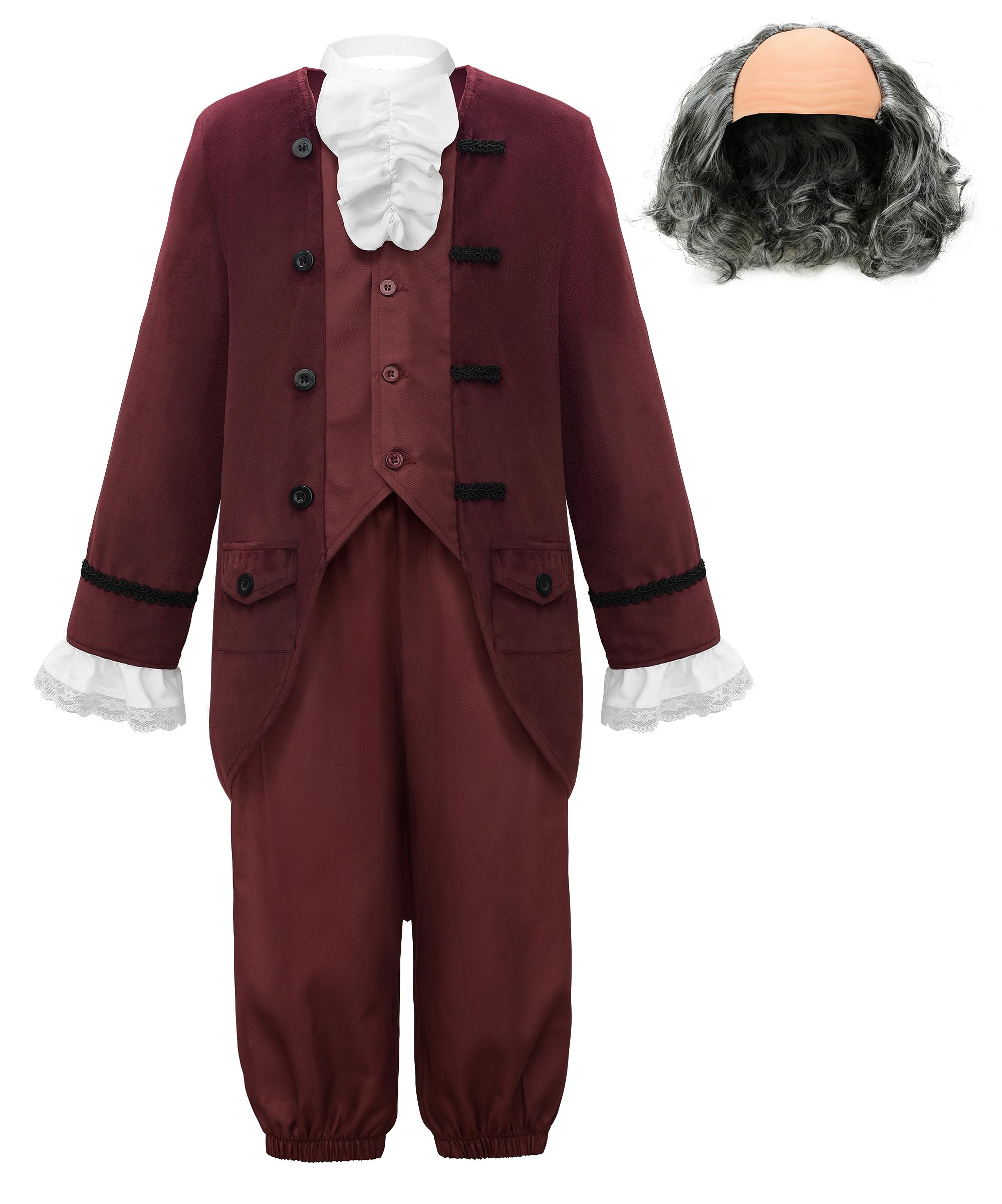 ReliBeauty Boys Benjamin Franklin Costume Kids with Wig