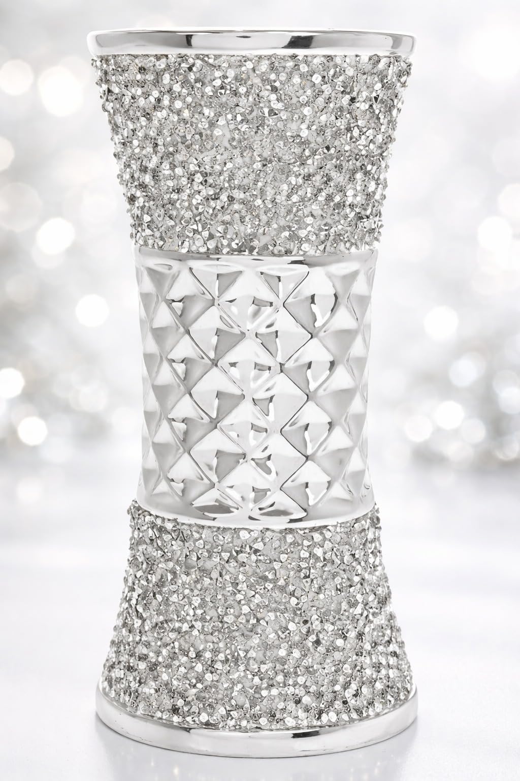 Segoy Silver Sparkle Diamond Crushed Crystal Sparkly Mirrored Floor Vase