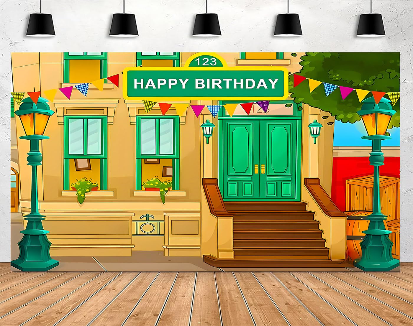 Happy Birthday for Boys and Girls Photography Background CartoonStreet Theme Children's Baby Party Baby Shower Decoration Banner Props Vinyl 5x3 Feet