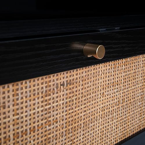 Miniatura 5 de Juego de 2 mesitas de noche de ratán natural, mesa auxiliar decorativa, mesa de noche bohemia con 1 puerta decorada a mano para sala de estar,