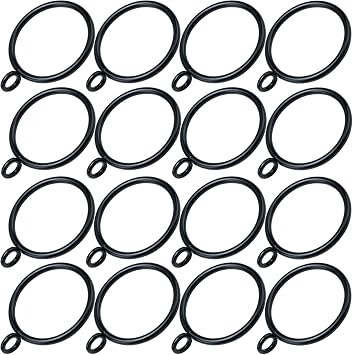 16 Pack Curtain Rings with Eyelets, Metal Clip Rings Black Hanging Drapery Drapes Bows, 1 Inch Diameter, Fits up to 5/8" Rod