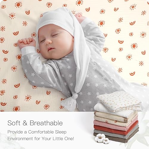 Miniatura 3 de Knirose Paquete de 2 sábanas de muselina de 52 x 28 pulgadas, para colchón de cuna para bebé, niñas y niños, 100% algodón, suaves, bohemias y