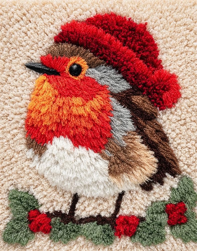 FWRTYCB Latch Hook Rug Kits, Christmas Robin Bird Xmas